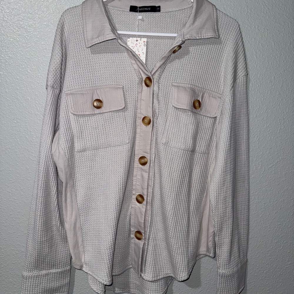 Gray Button Down Shirt with Wooden Buttons